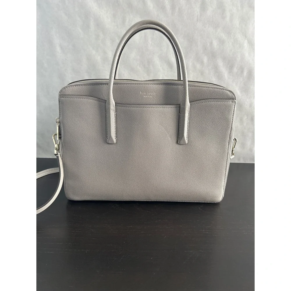 Kate Spade Grey Pebbled Leather Laptop Bag Briefcase Crossbody Messenger Bag